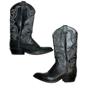 SKIP'S Python Cowboy Boots Unisex 7.5 D Black Leather Western